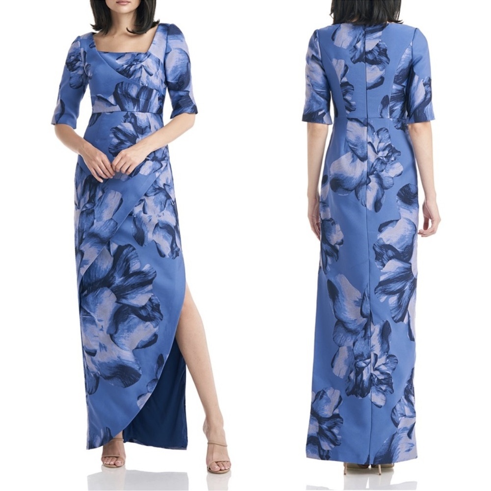 Kay Unger Navy Floral Maxi Dress